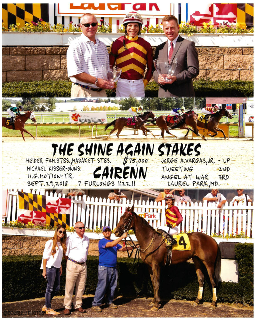 9/29/18 Cairenn wins The Shine Again Stakes $75,000 Purse